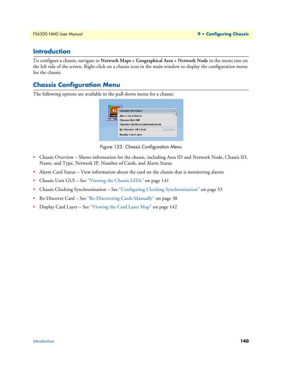 Introduction, Chassis configuration menu, 123 chassis configuration menu | Patton electronic FORESIGHT 6300 User Manual | Page 140 / 145