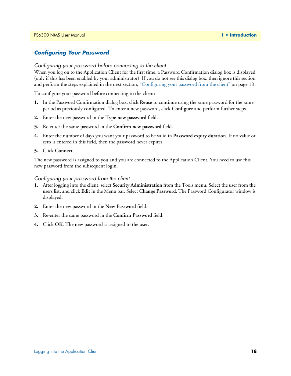 Configuring your password, Configuring your password from the client | Patton electronic FORESIGHT 6300 User Manual | Page 18 / 145