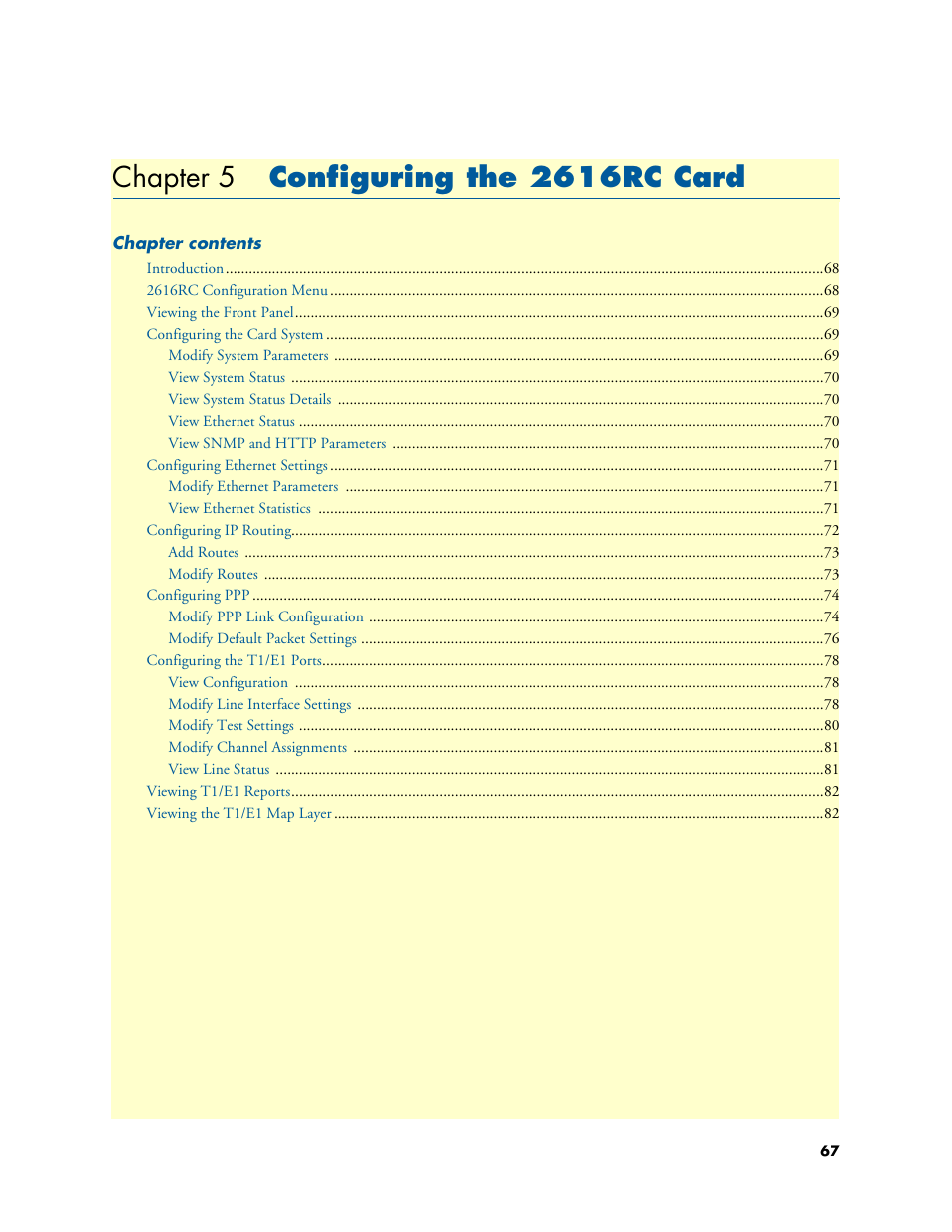 Chapter 5 configuring the 2616rc card, Configuring the 2616rc card, Chapter 5 | Patton electronic FORESIGHT 6300 User Manual | Page 67 / 145
