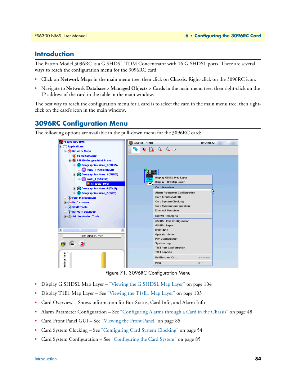 Introduction, 3096rc configuration menu | Patton electronic FORESIGHT 6300 User Manual | Page 84 / 145