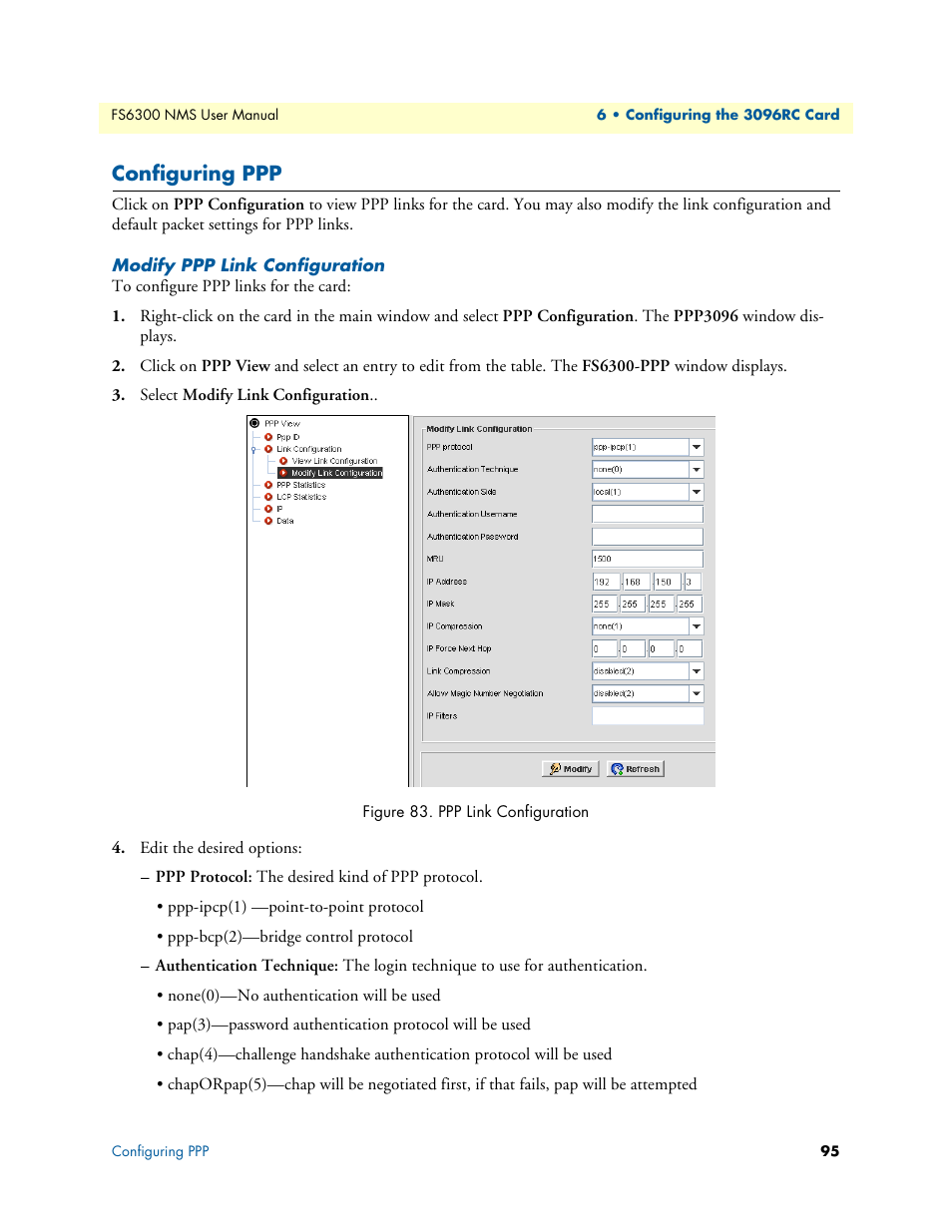 Configuring ppp, Modify ppp link configuration, Ppp link configuration | Patton electronic FORESIGHT 6300 User Manual | Page 95 / 145