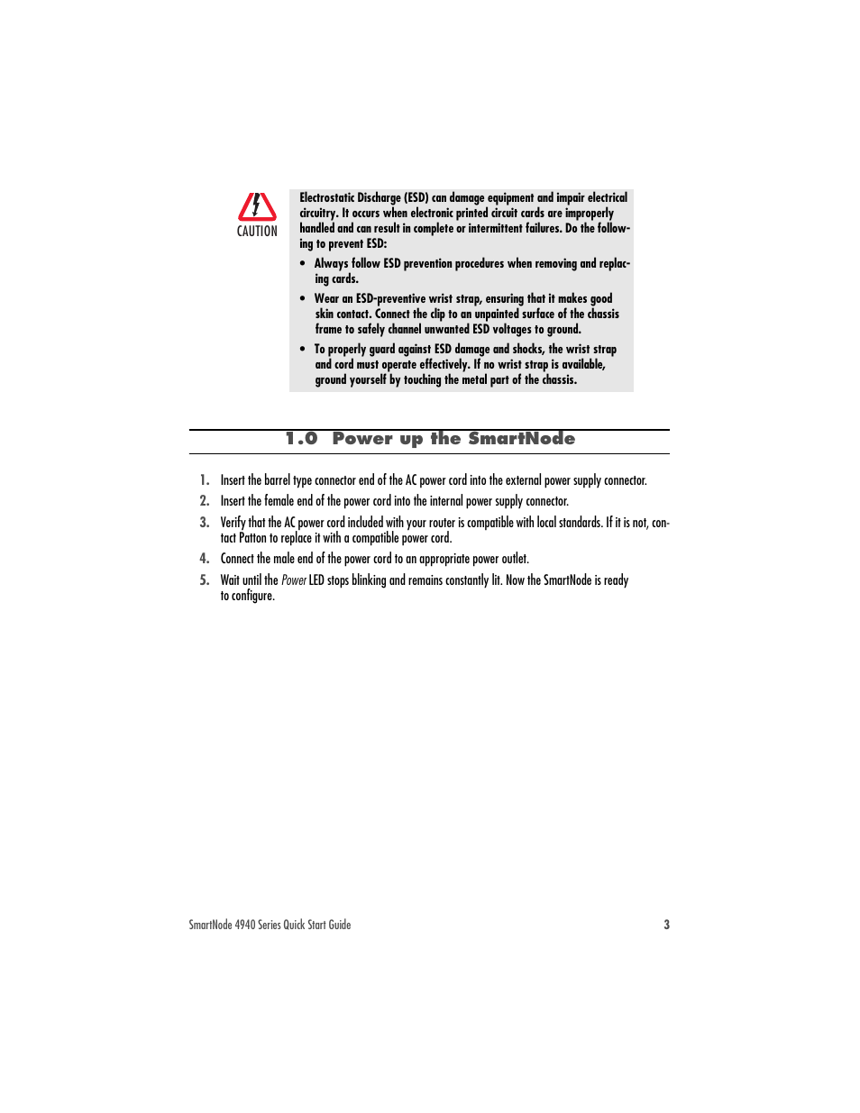 0 power up the smartnode | Patton electronic SMARTNODE 4940 User Manual | Page 3 / 12