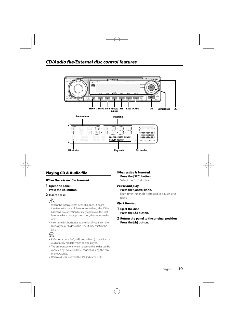 Cd/audio file/external disc control features | PhatNoise KDC-W6531 User Manual | Page 19 / 40