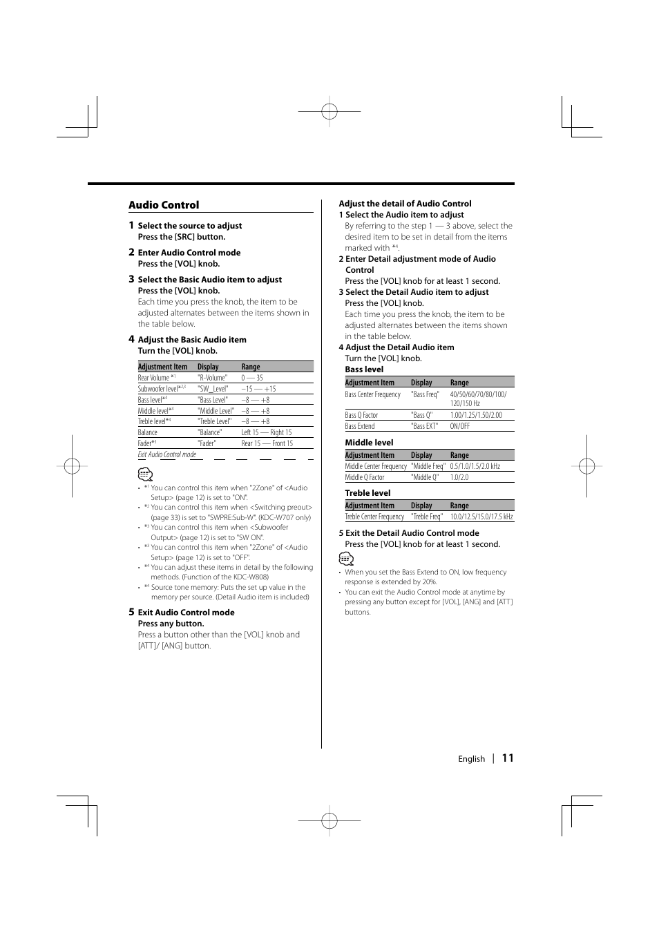 Audio control 1 | PhatNoise KDC-W707 User Manual | Page 11 / 48
