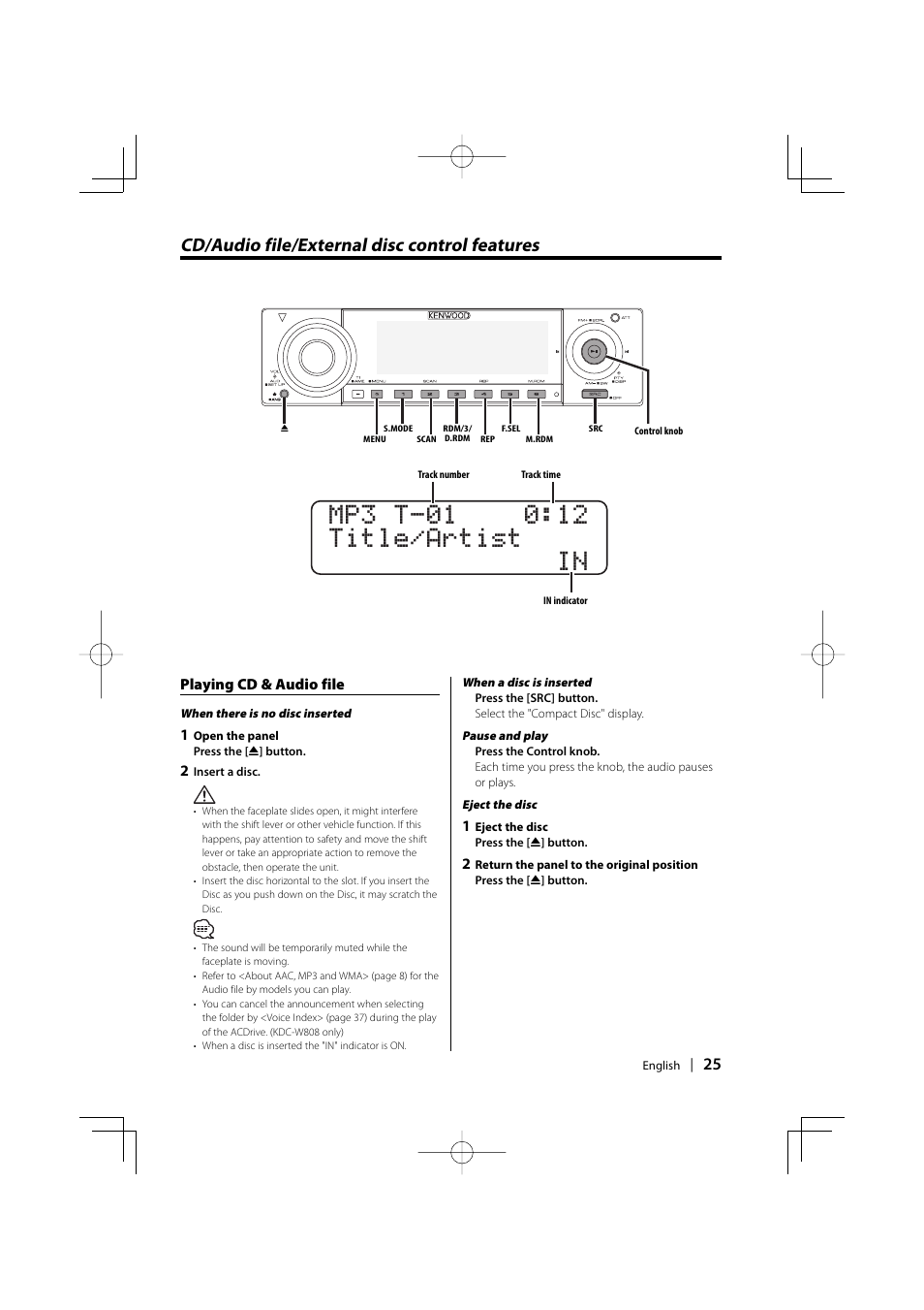 Cd/audio file/external disc control features | PhatNoise KDC-W707 User Manual | Page 25 / 48