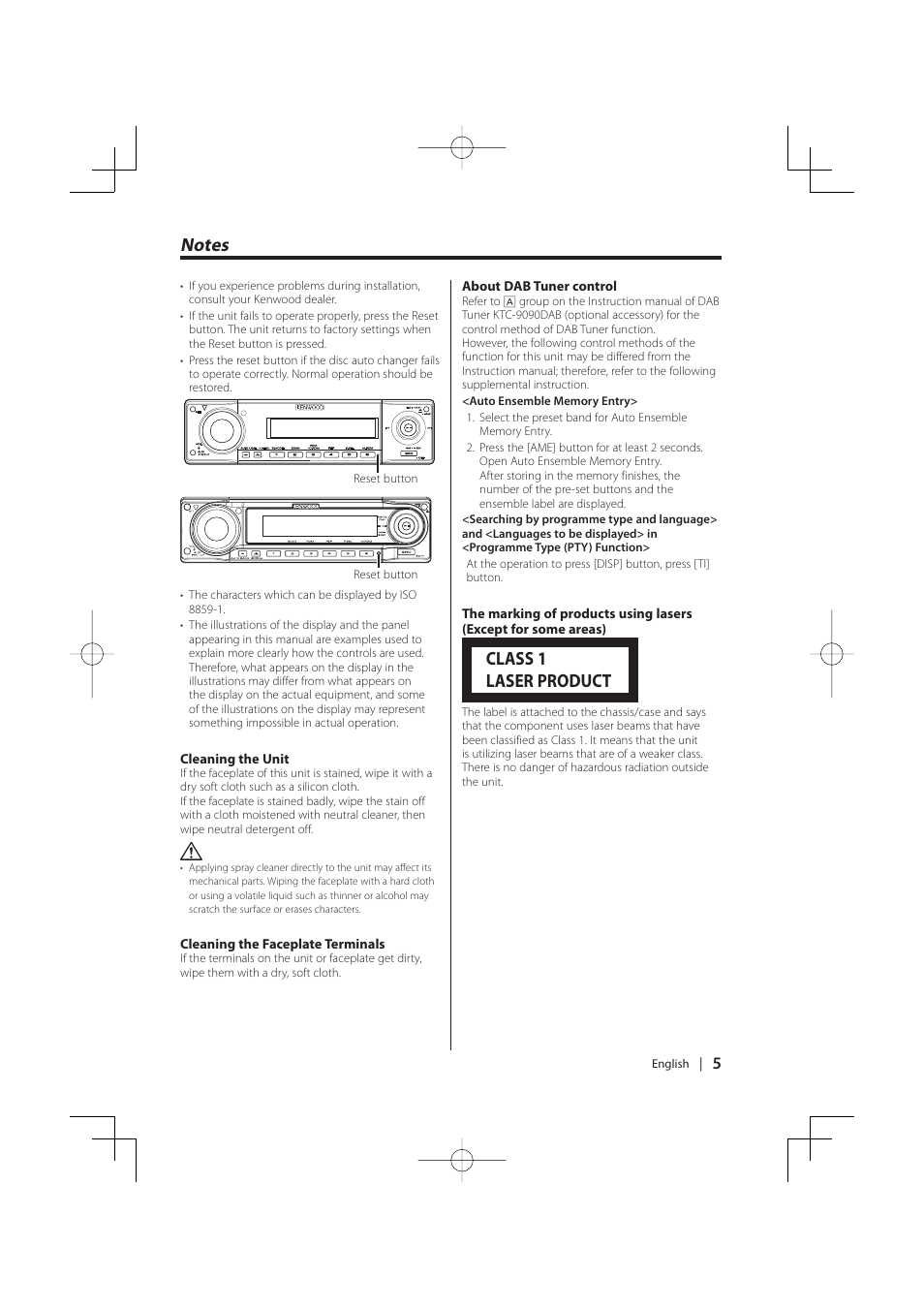 Class 1 laser product | PhatNoise KDC-MP8029 User Manual | Page 5 / 50