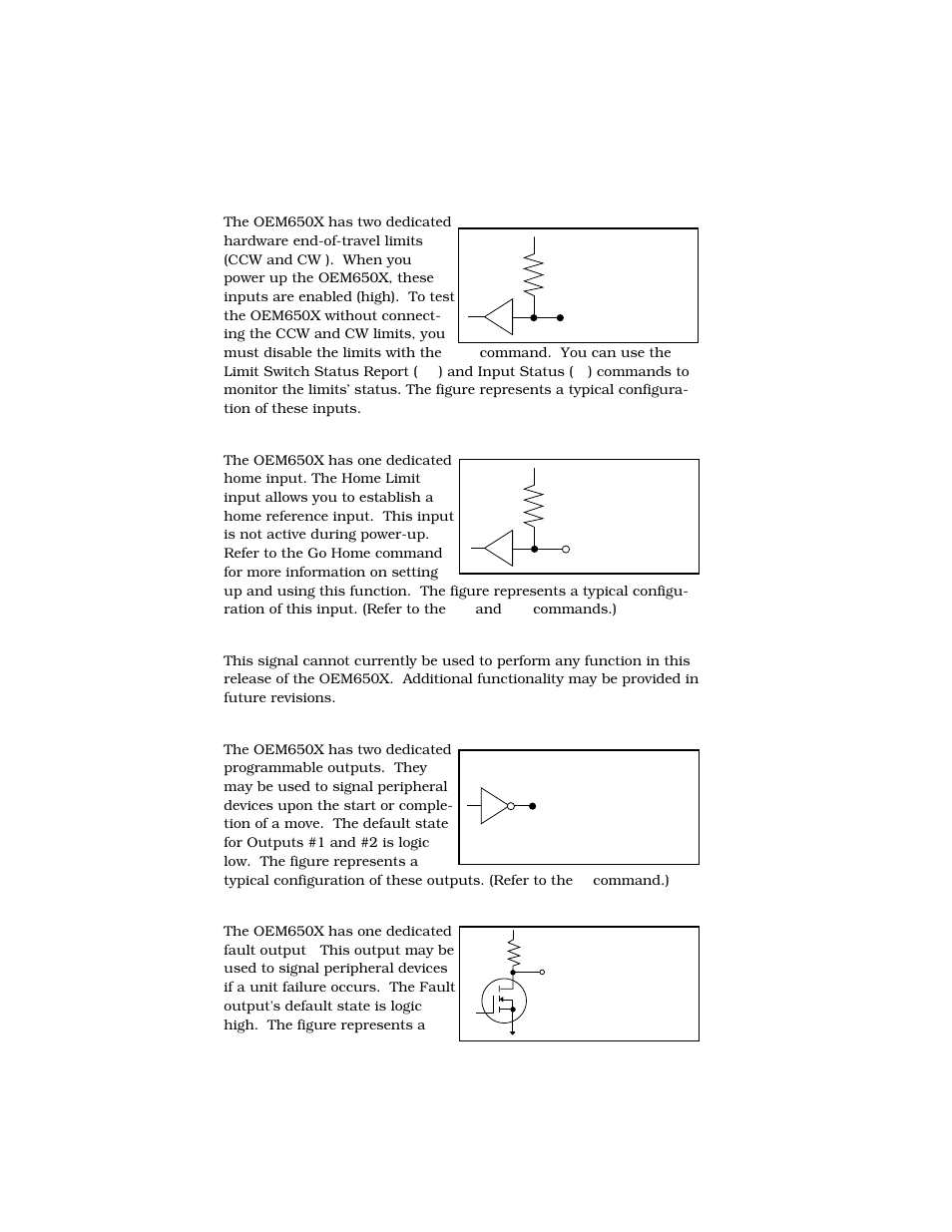 Cw (signal 3) & ccw (signal 4) limit inputs, Home position input (signal 5), Reserved (signal 6) | Dedicated fault output (signal 9) | Parker  Products OEM650X User Manual | Page 34 / 58