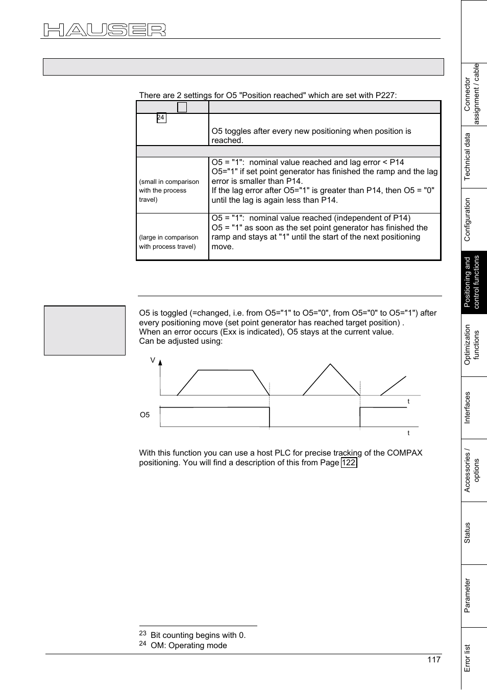 Position monitoring (p93=1, 2, 3), 31 position monitoring (p93=1, 2, 3), Positioning and control functions | Om1: o5 toggles when the position is reached | Parker  Products COMPAX-M /-S (L) User Manual | Page 117 / 242