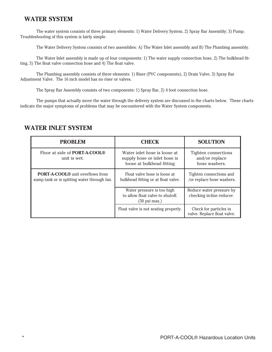 Water system, Water inlet system | Port-A-Cool SERIES 2000 User Manual | Page 14 / 20