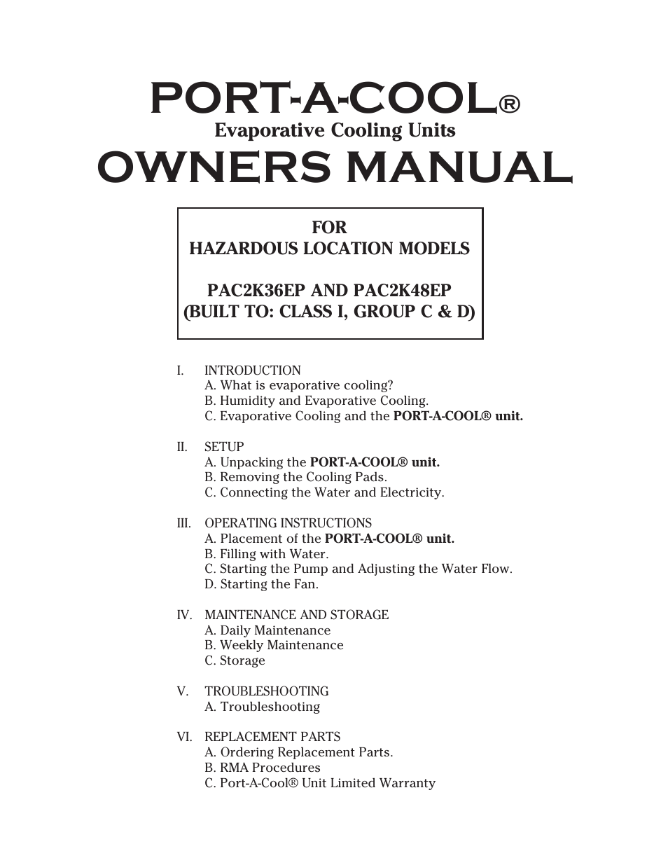 Port-a-cool, Owners manual, Evaporative cooling units | Port-A-Cool SERIES 2000 User Manual | Page 3 / 20