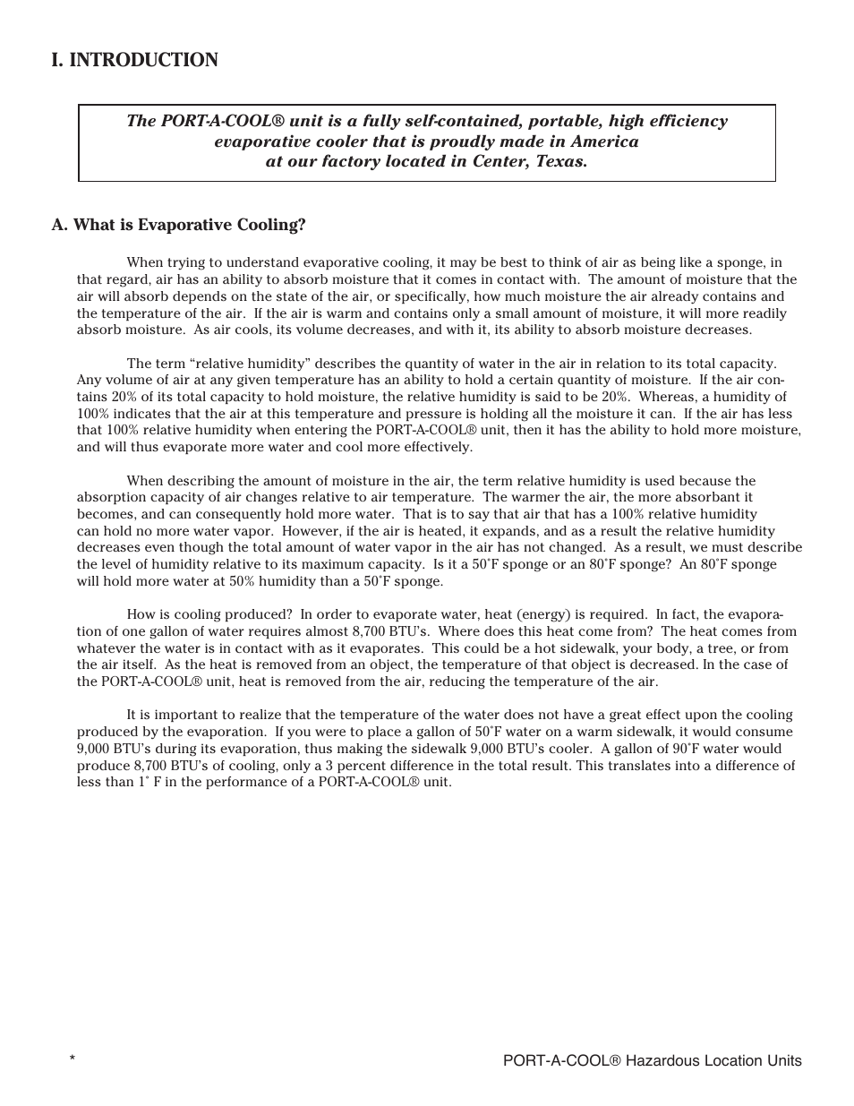 I. introduction | Port-A-Cool SERIES 2000 User Manual | Page 4 / 20