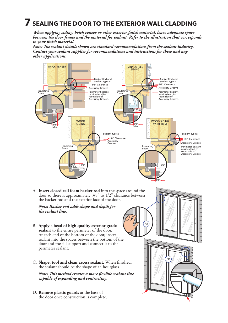 Sealing the door to the exterior wall cladding | Pella 801W0103 User Manual | Page 7 / 8