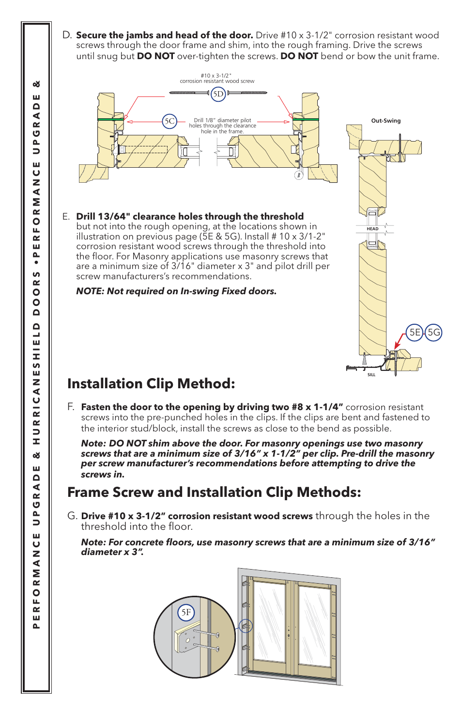 Installation clip method, Frame screw and installation clip methods | Pella Wood Hinged Patio Door 818K0100 User Manual | Page 11 / 16