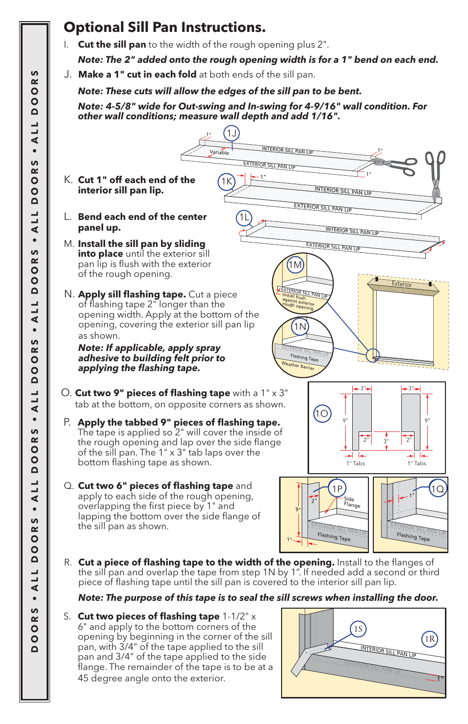 Optional sill pan instructions, Bend each end of the center panel up, 1m 1n | Pella Wood Hinged Patio Door 818K0100 User Manual | Page 4 / 16