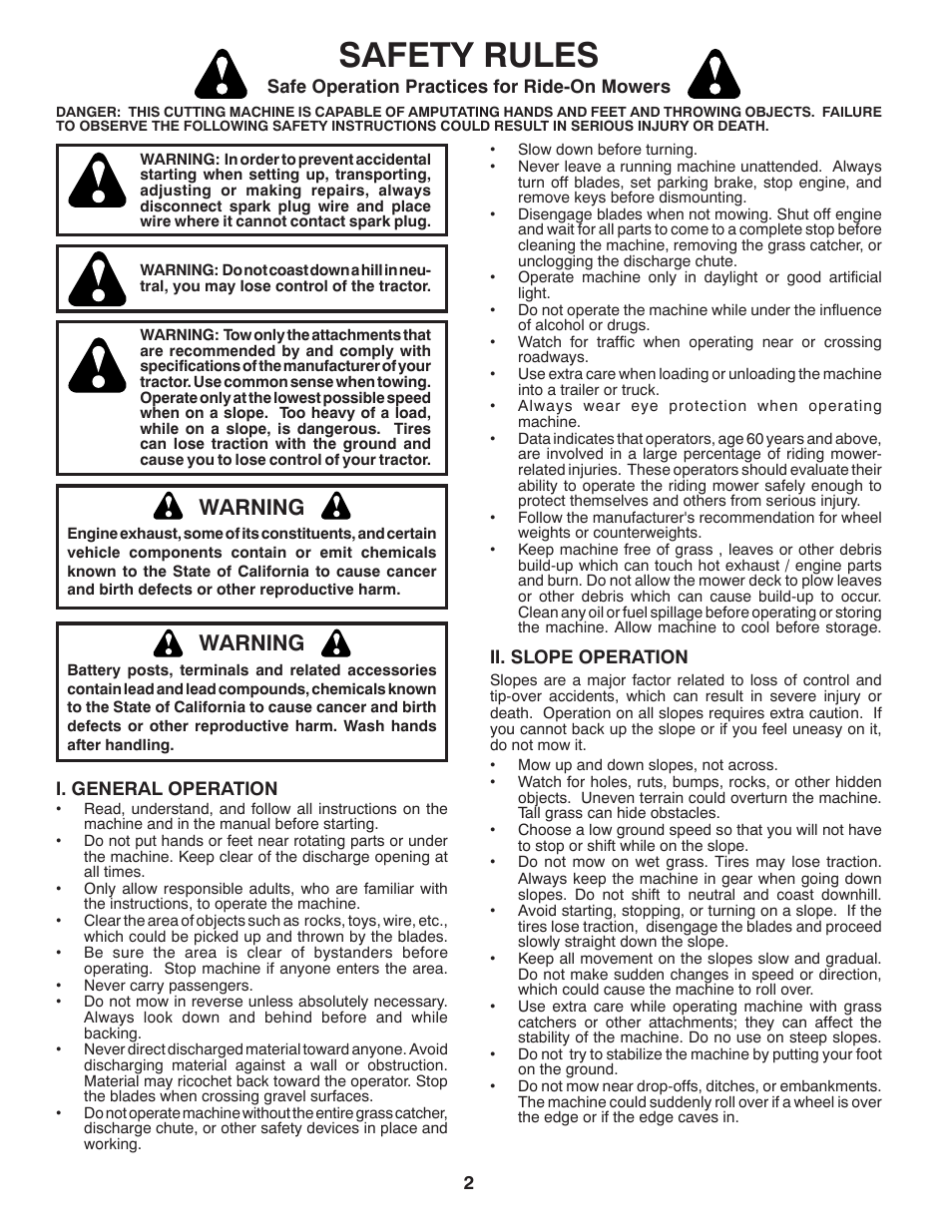 Safety rules, Warning | Poulan Pro PB20H42YT User Manual | Page 2 / 56
