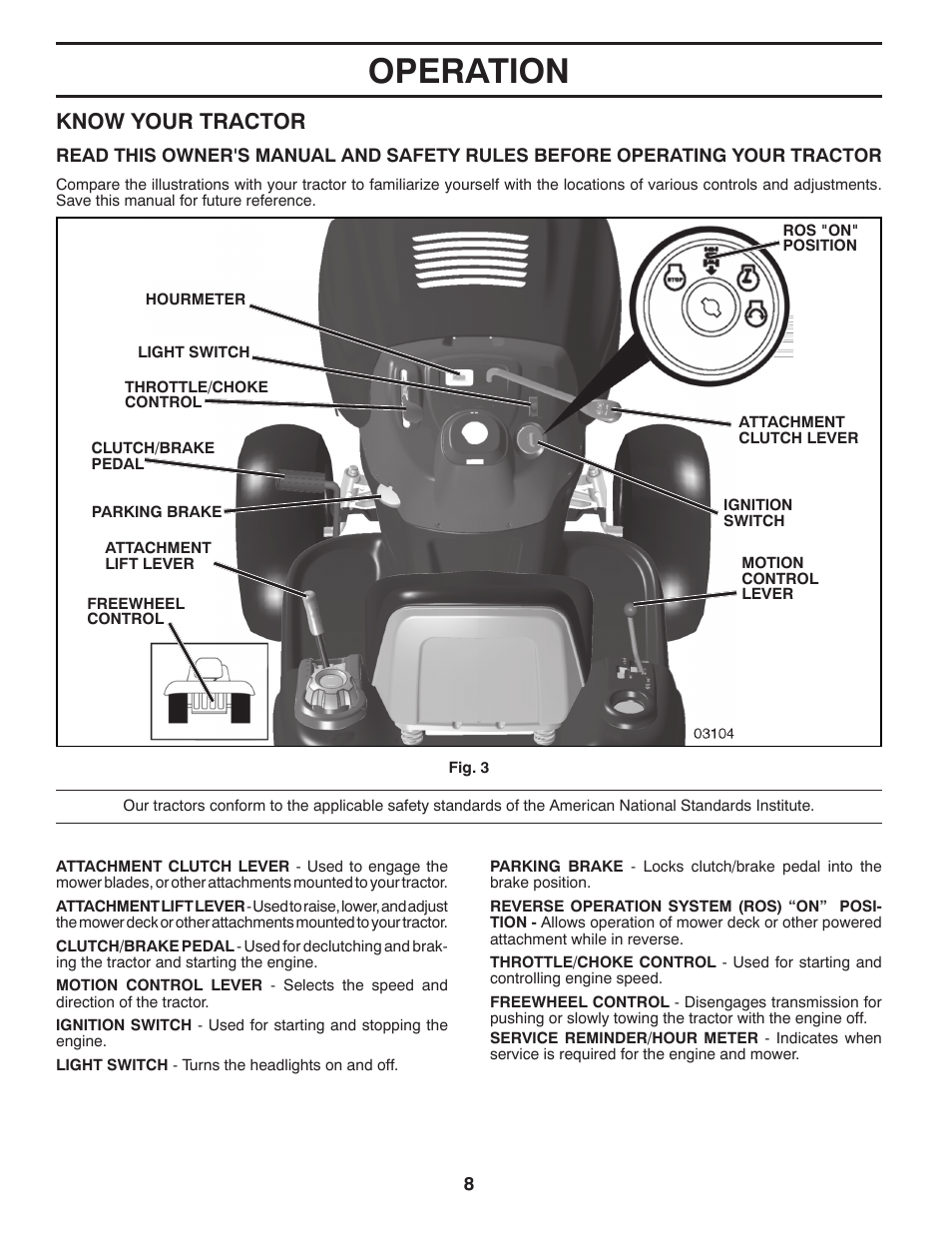 Operation, Know your tractor | Poulan Pro PB20H42YT User Manual | Page 8 / 56