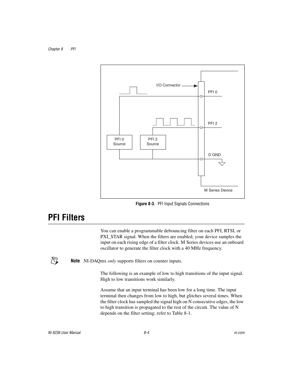 Figure 8-3. pfi input signals connections, Pfi filters, Pfi filters -4 | National Instruments DAQ M Series User Manual | Page 104 / 162