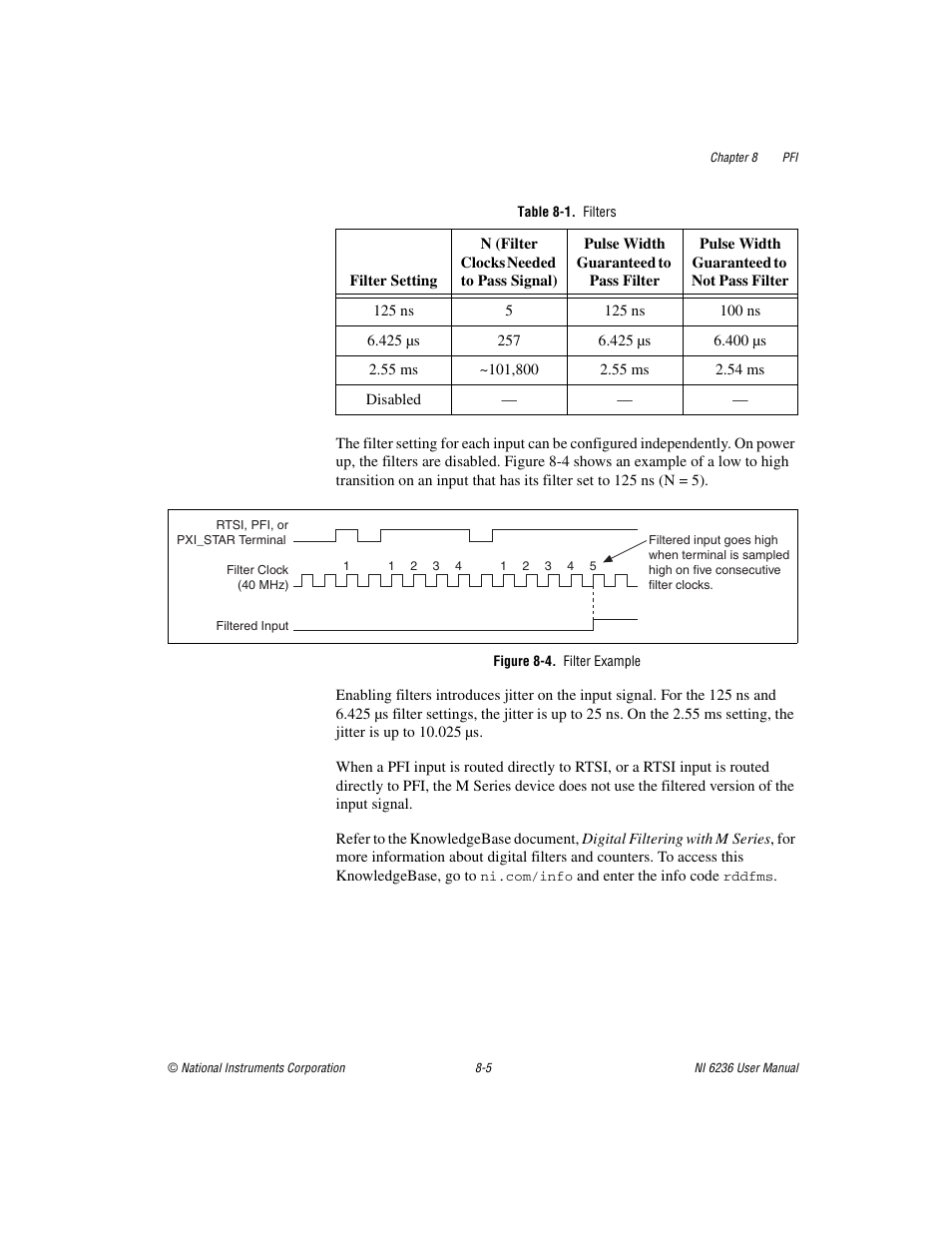 Table 8-1. filters, Figure 8-4. filter example | National Instruments DAQ M Series User Manual | Page 105 / 162