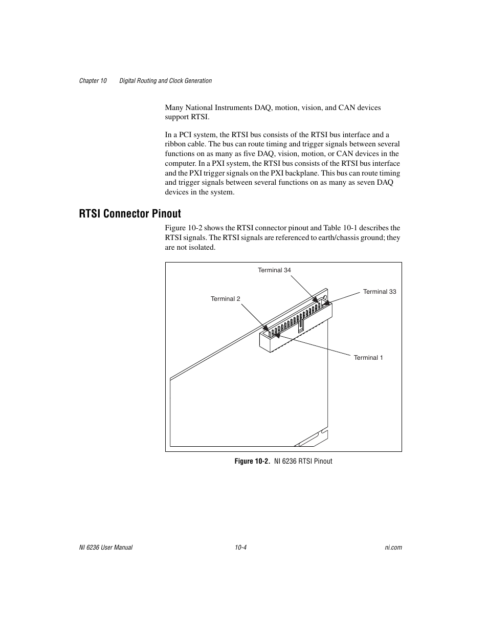 Rtsi connector pinout, Figure 10-2. ni 6236 rtsi pinout, Rtsi connector pinout -4 | National Instruments DAQ M Series User Manual | Page 113 / 162