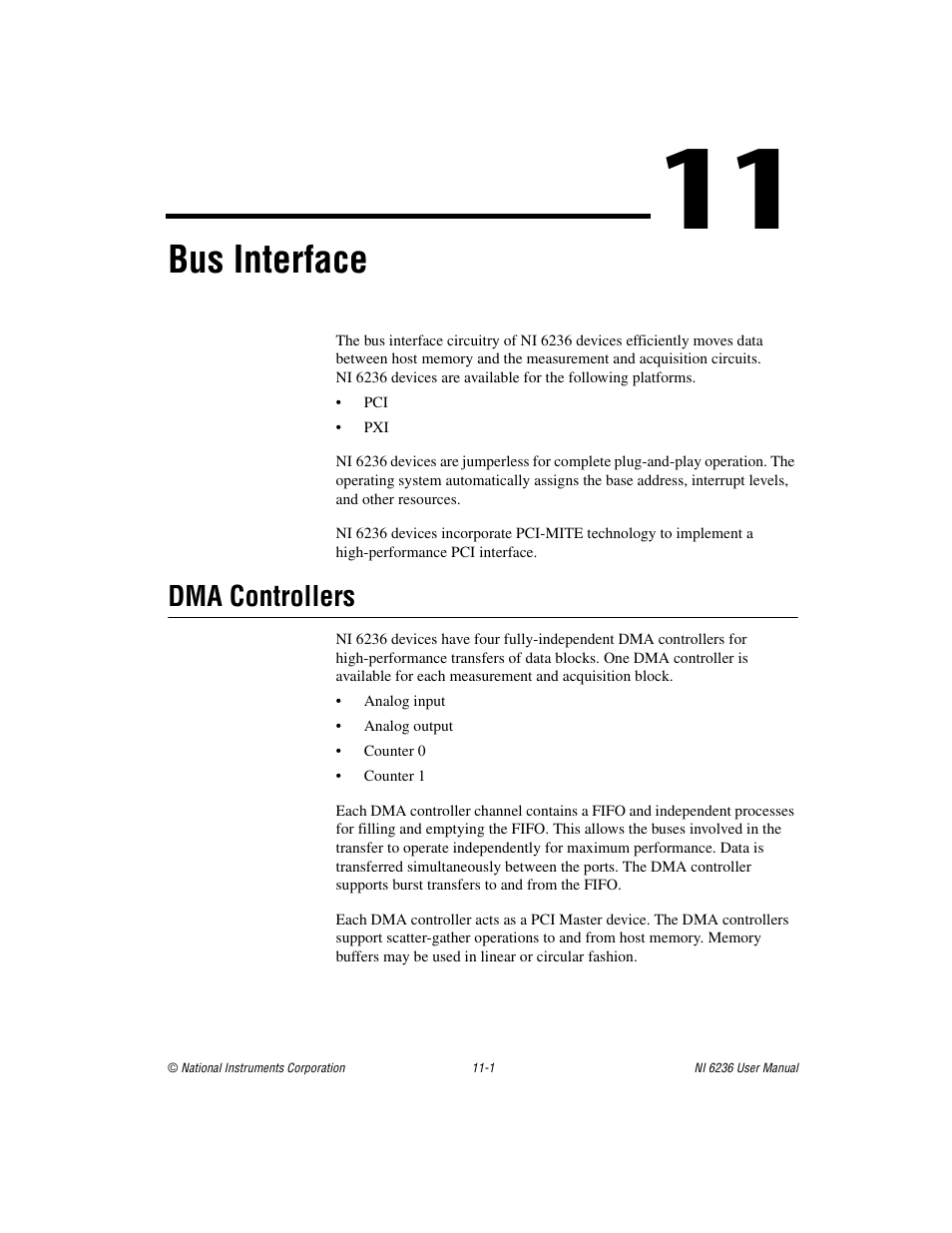 Chapter 11 bus interface, Dma controllers, Dma controllers -1 | Bus interface | National Instruments DAQ M Series User Manual | Page 120 / 162