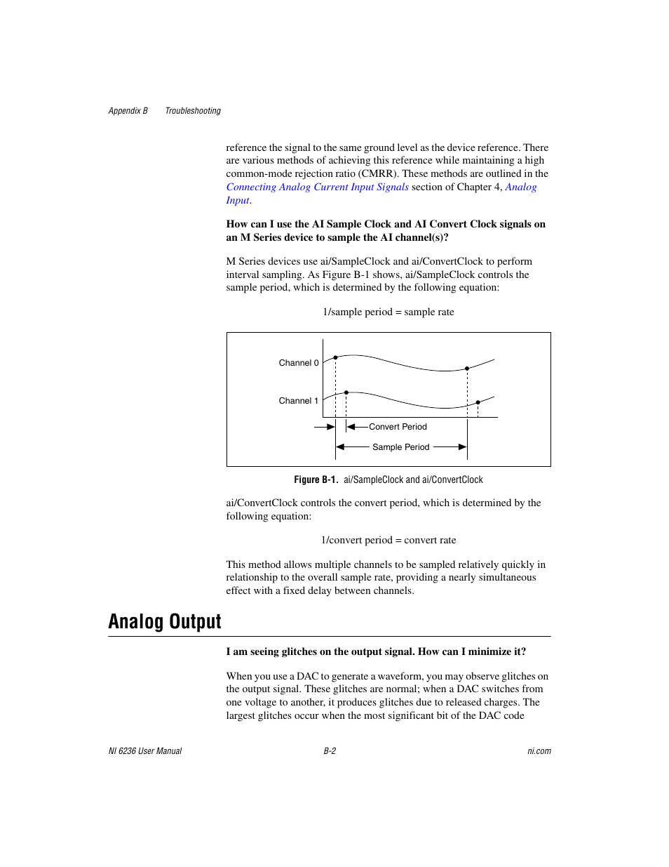 Figure b-1. ai/sampleclock and ai/convertclock, Analog output | National Instruments DAQ M Series User Manual | Page 131 / 162