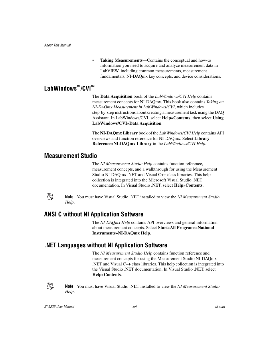 Labwindows™/cvi, Measurement studio, Ansi c without ni application software | Net languages without ni application software, Labwindows | National Instruments DAQ M Series User Manual | Page 14 / 162