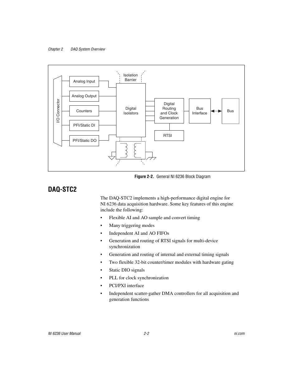 Figure 2-2. general ni 6236 block diagram, Daq-stc2, Daq-stc2 -2 | National Instruments DAQ M Series User Manual | Page 19 / 162