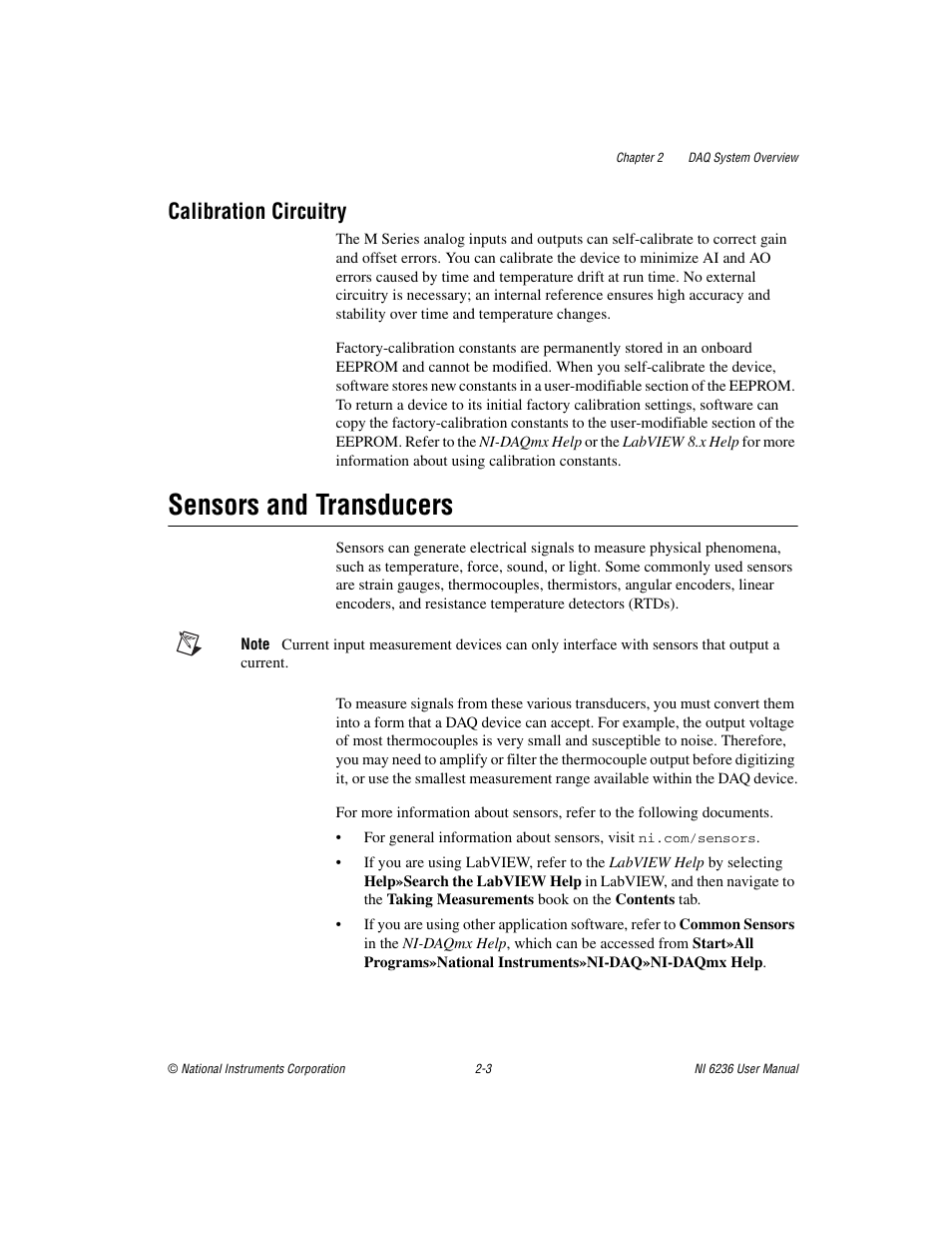 Calibration circuitry, Sensors and transducers, Calibration circuitry -3 | Sensors and transducers -3 | National Instruments DAQ M Series User Manual | Page 20 / 162