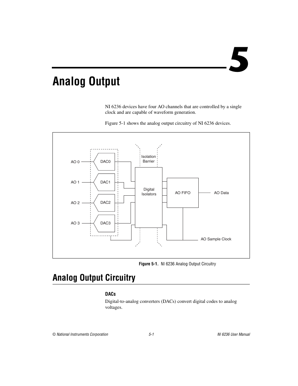 Chapter 5 analog output, Figure 5-1. ni 6236 analog output circuitry, Analog output circuitry | Analog output circuitry -1, Analog output | National Instruments DAQ M Series User Manual | Page 49 / 162