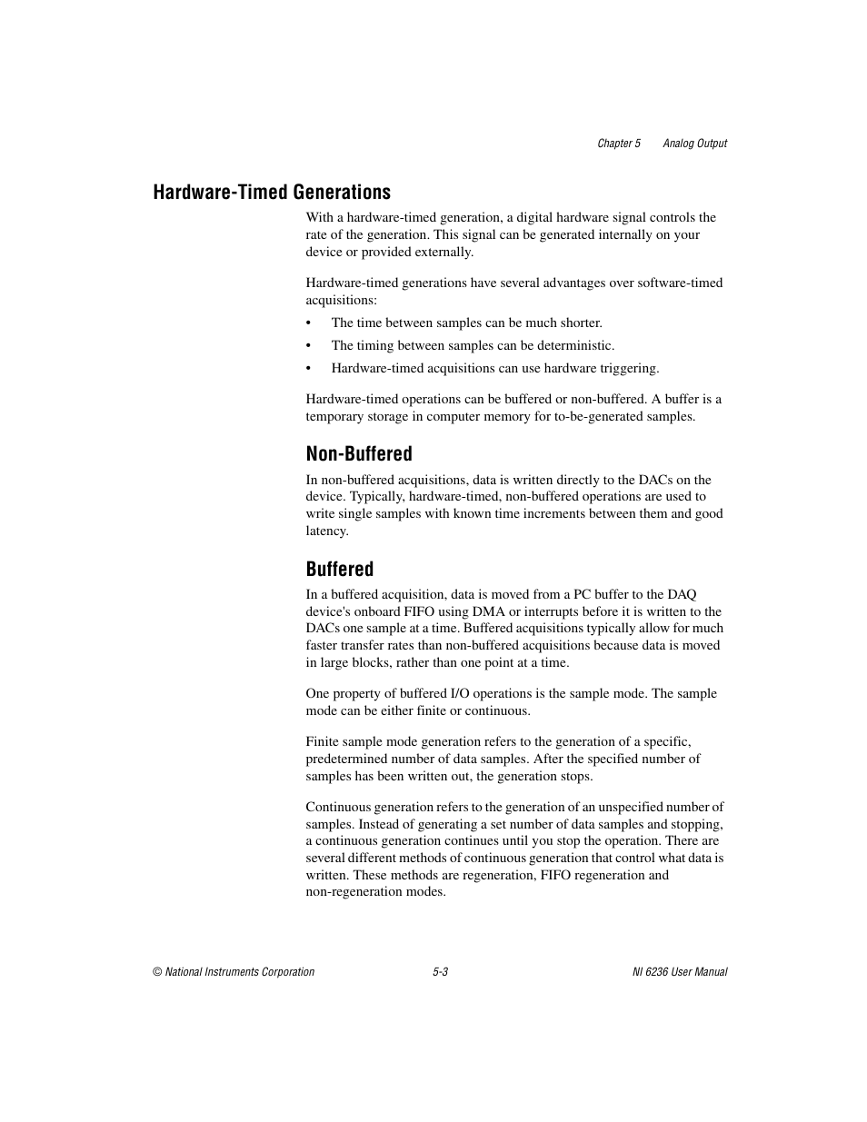 Hardware-timed generations, Non-buffered, Buffered | Hardware-timed generations -3, Non-buffered -3 buffered -3 | National Instruments DAQ M Series User Manual | Page 51 / 162