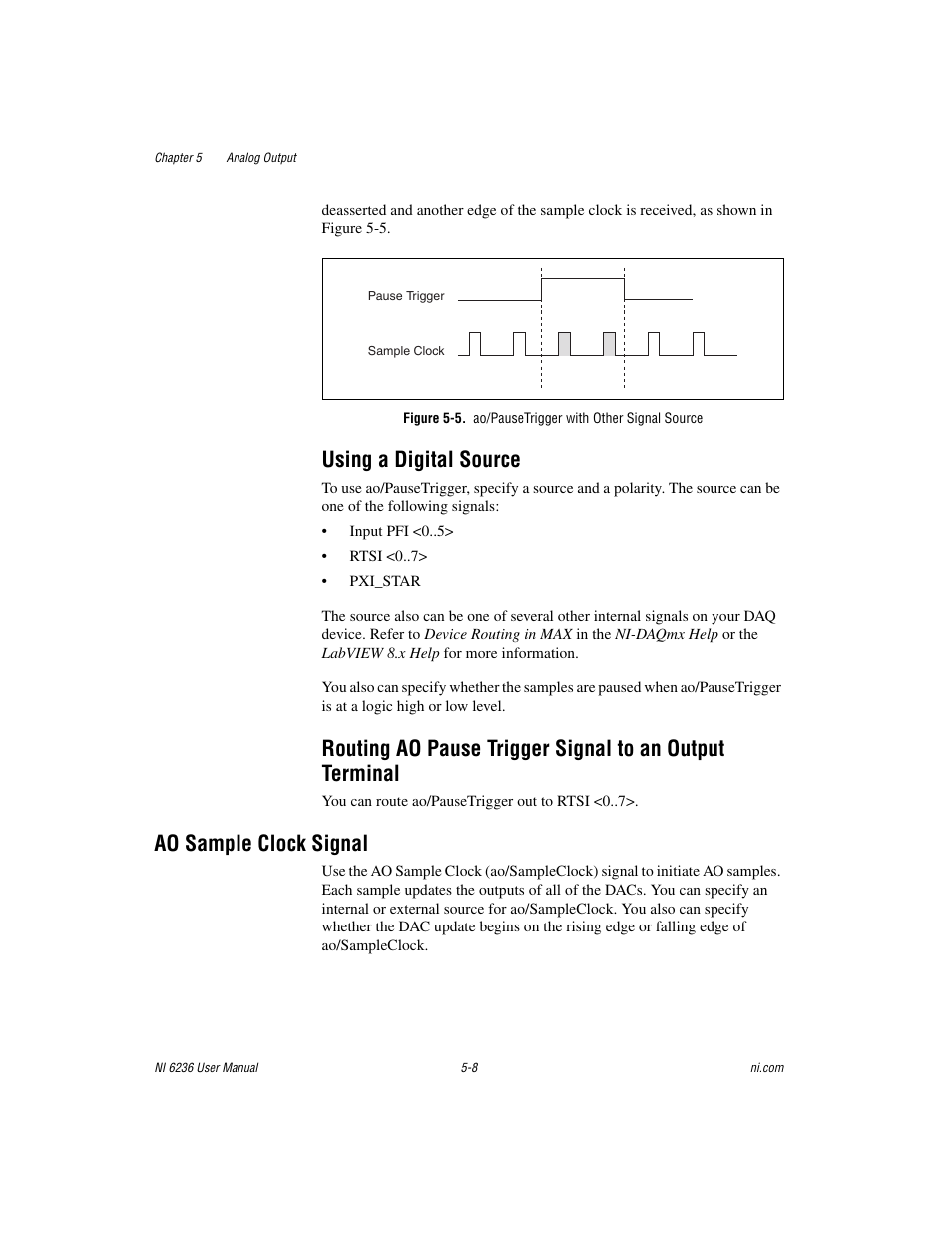 Using a digital source, Ao sample clock signal, Ao sample clock signal -8 | National Instruments DAQ M Series User Manual | Page 56 / 162