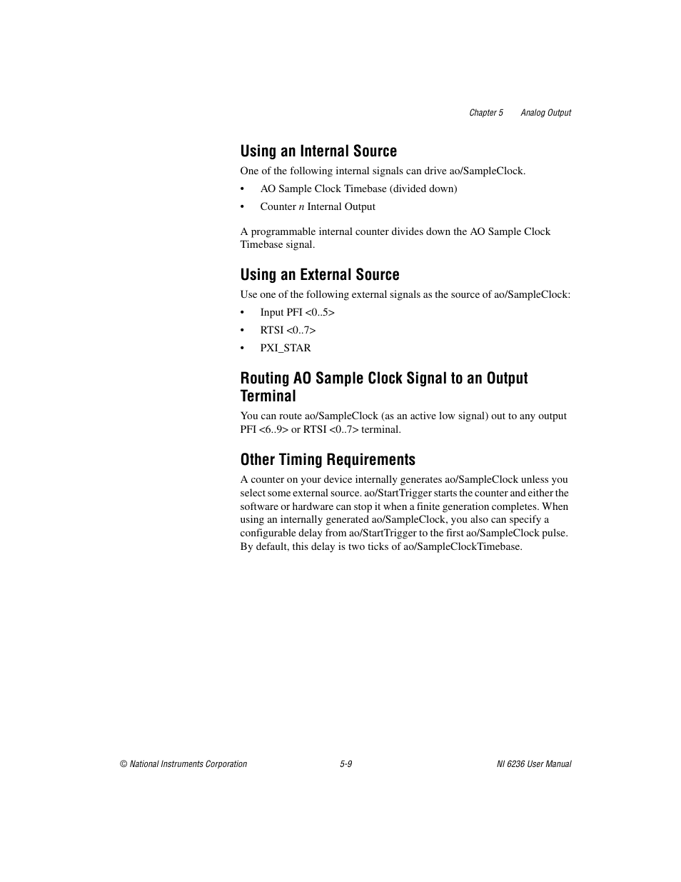 Using an internal source, Using an external source, Other timing requirements | National Instruments DAQ M Series User Manual | Page 57 / 162
