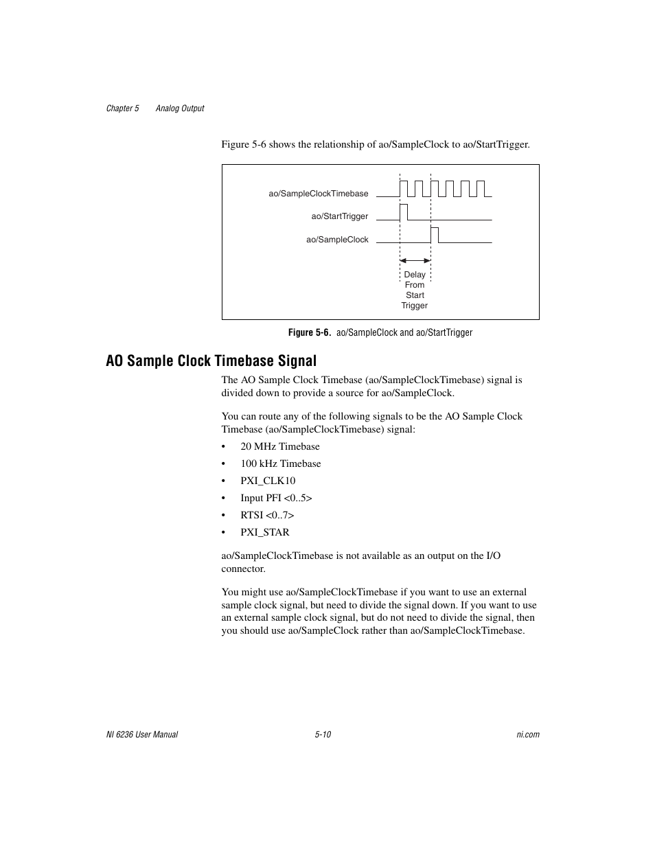 Figure 5-6. ao/sampleclock and ao/starttrigger, Ao sample clock timebase signal, Ao sample clock timebase signal -10 | National Instruments DAQ M Series User Manual | Page 58 / 162