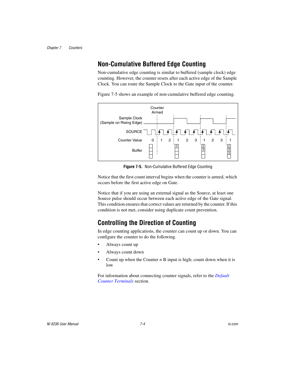 Non-cumulative buffered edge counting, Figure 7-5. non-cumulative buffered edge counting, Controlling the direction of counting | National Instruments DAQ M Series User Manual | Page 66 / 162