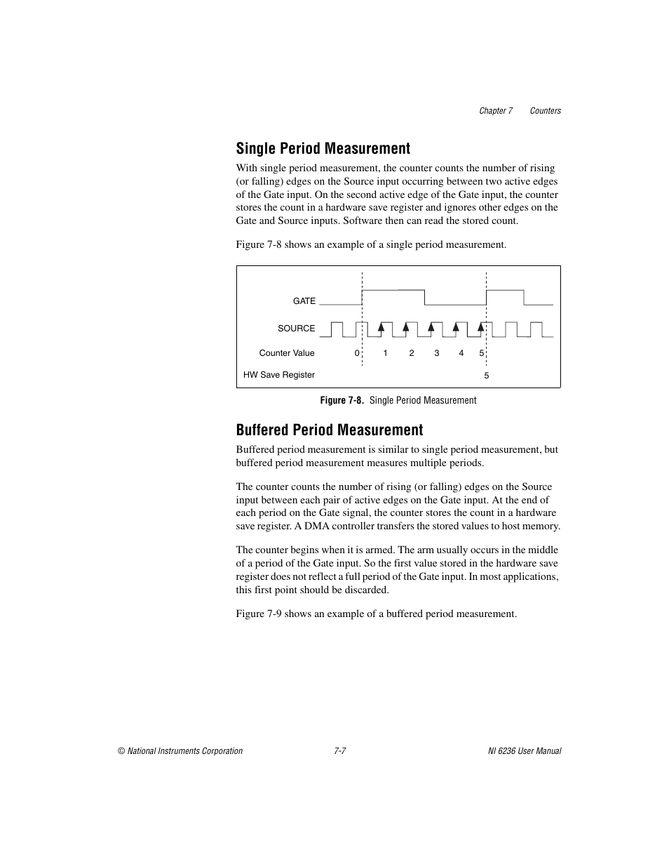 Single period measurement, Figure 7-8. single period measurement, Buffered period measurement | National Instruments DAQ M Series User Manual | Page 69 / 162