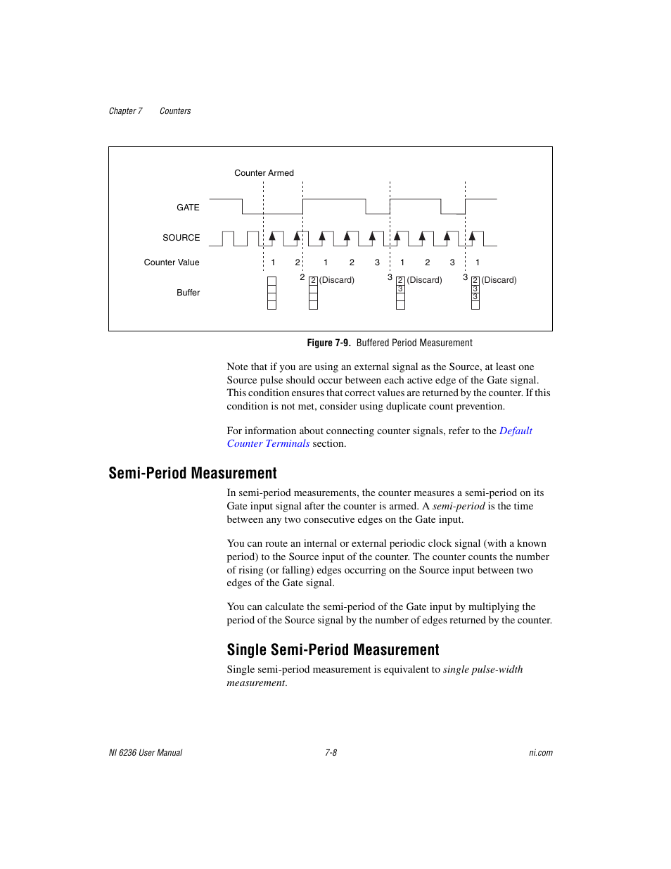 Figure 7-9. buffered period measurement, Semi-period measurement, Single semi-period measurement | Semi-period measurement -8, Single semi-period measurement -8 | National Instruments DAQ M Series User Manual | Page 70 / 162