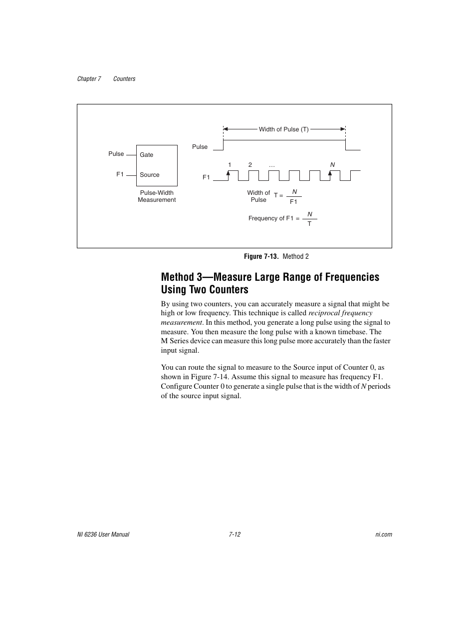 Figure 7-13. method 2, Method 3—measure large range of frequencies using, Two counters -12 | National Instruments DAQ M Series User Manual | Page 74 / 162