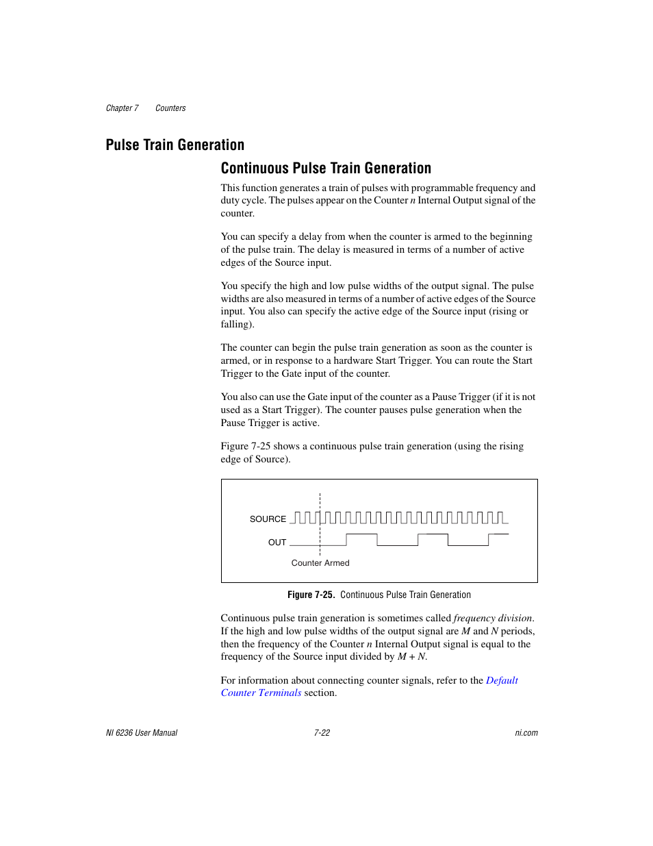 Pulse train generation, Continuous pulse train generation, Figure 7-25. continuous pulse train generation | Pulse train generation -22, Continuous pulse train generation -22 | National Instruments DAQ M Series User Manual | Page 84 / 162
