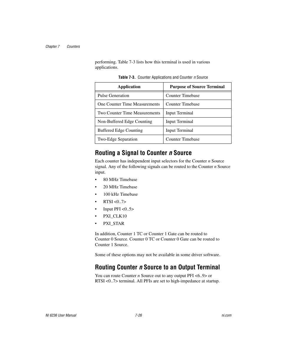 Routing a signal to counter n source, Routing counter n source to an output terminal | National Instruments DAQ M Series User Manual | Page 88 / 162
