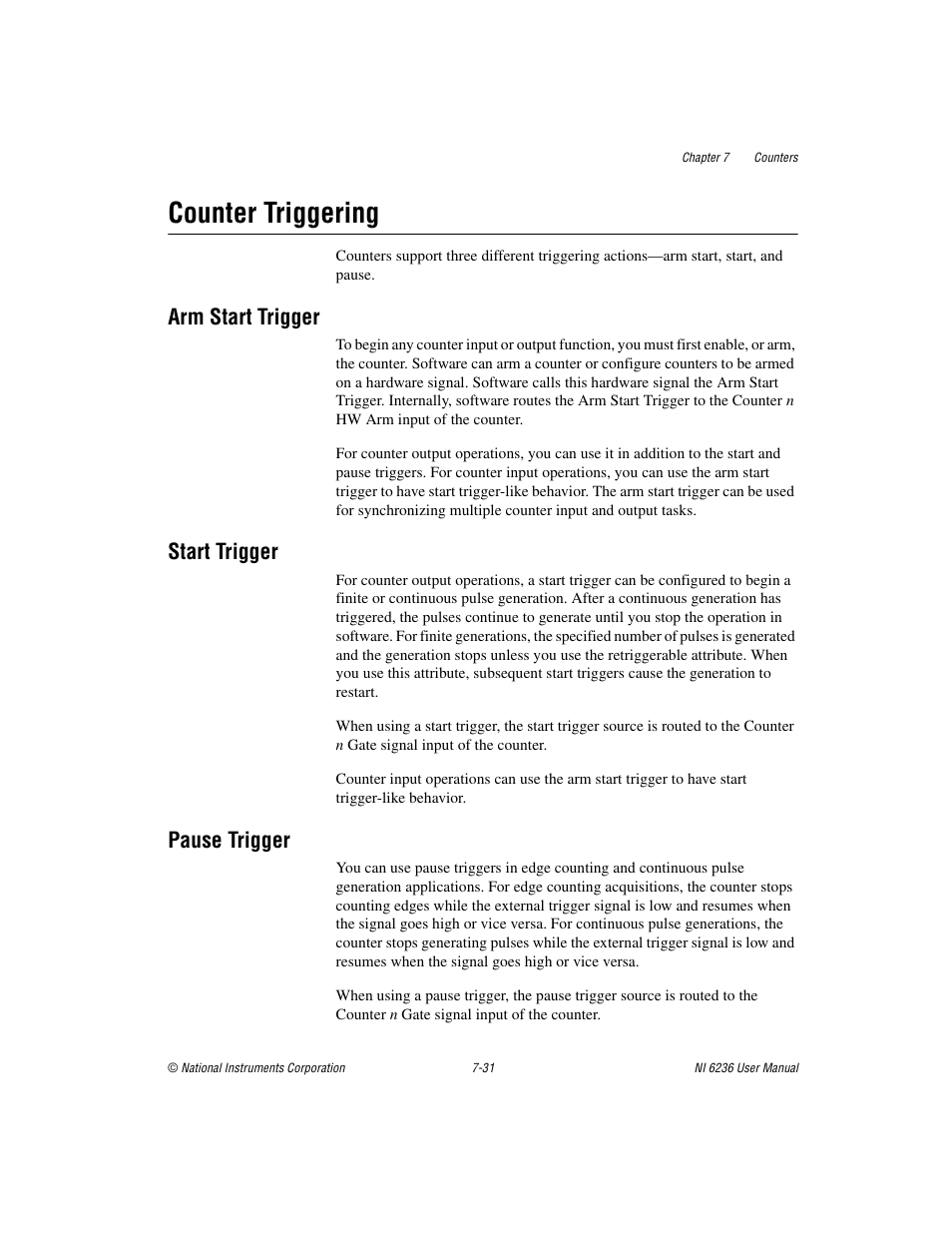 Counter triggering, Arm start trigger, Start trigger | Pause trigger, Counter triggering -31 | National Instruments DAQ M Series User Manual | Page 93 / 162