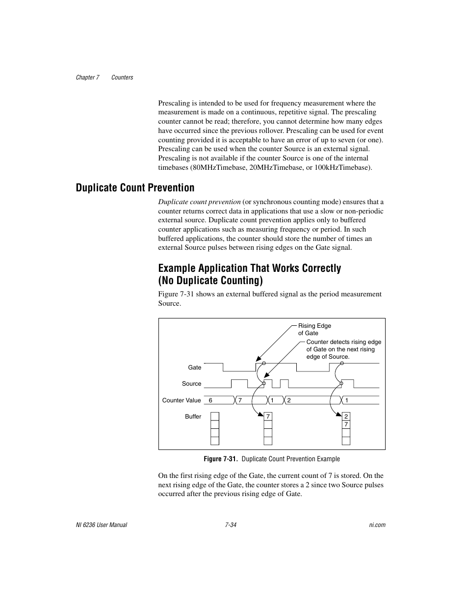 Duplicate count prevention, Figure 7-31. duplicate count prevention example, Duplicate count prevention -34 | Example application that works correctly, No duplicate counting) -34 | National Instruments DAQ M Series User Manual | Page 96 / 162