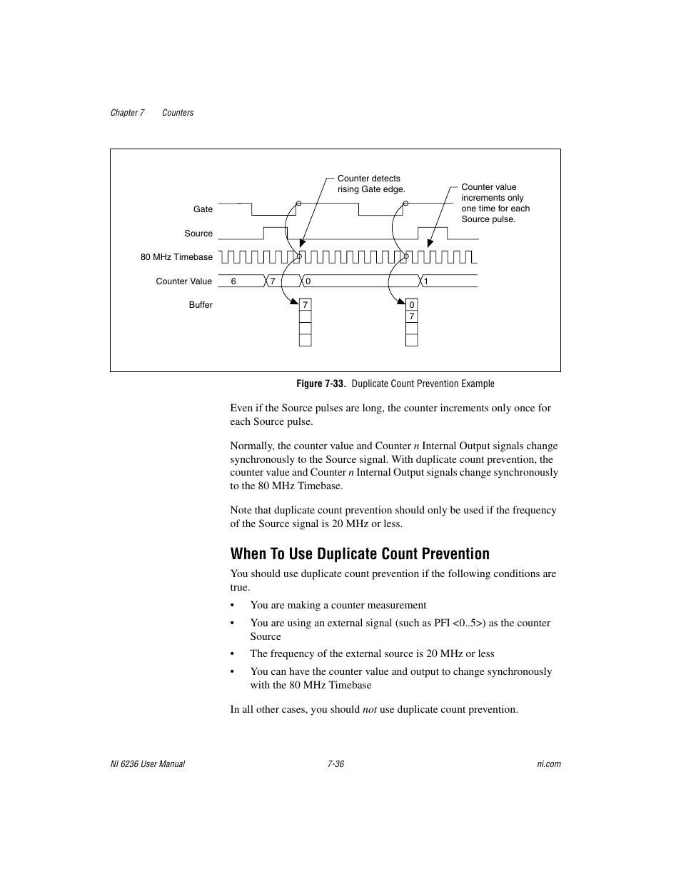 Figure 7-33. duplicate count prevention example, When to use duplicate count prevention, When to use duplicate count prevention -36 | National Instruments DAQ M Series User Manual | Page 98 / 162