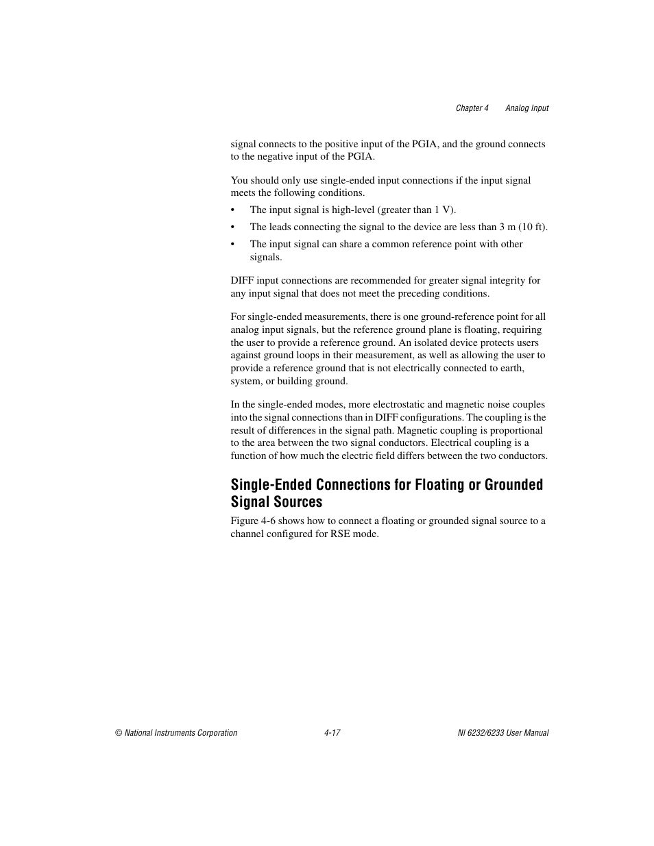 Single-ended connections for floating or, Grounded signal sources -17 | National Instruments NI 6232 User Manual | Page 44 / 180