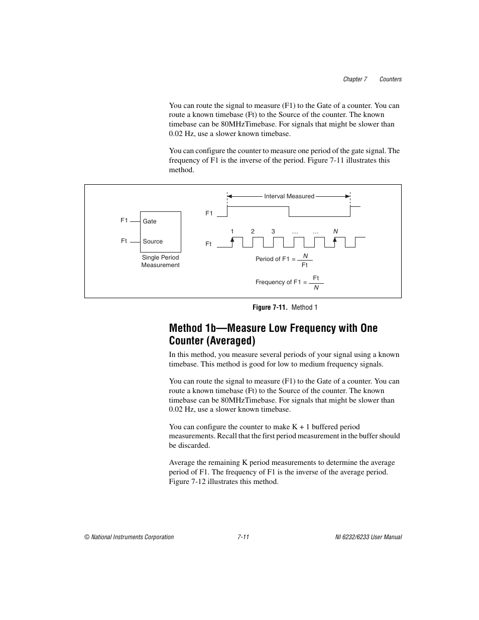 Figure 7-11. method 1, Method 1b—measure low frequency with, One counter (averaged) -11 | National Instruments NI 6232 User Manual | Page 84 / 180