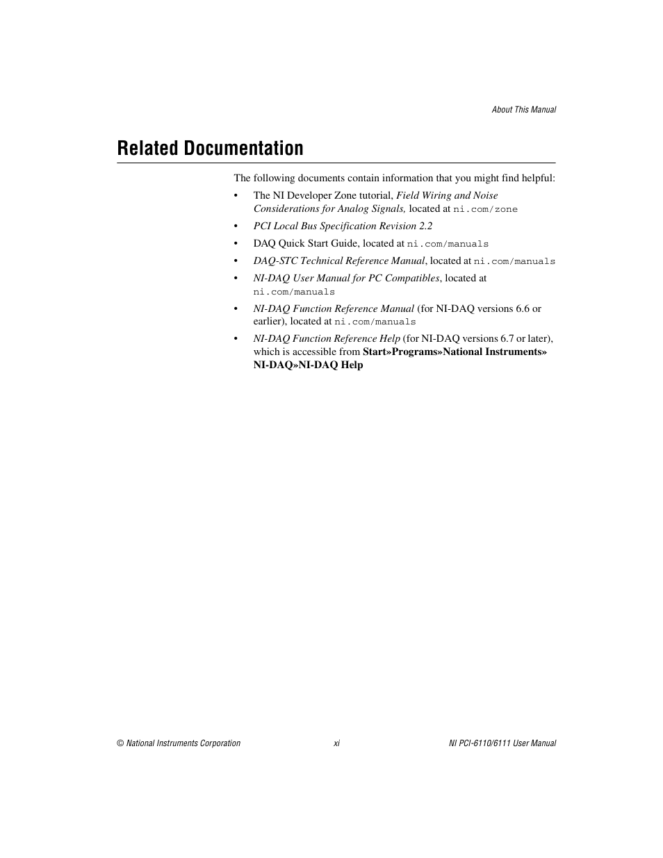Related documentation | National Instruments NI PCI-6110 User Manual | Page 10 / 118