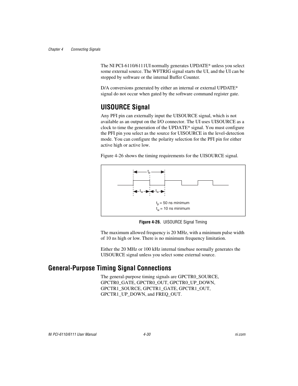 Uisource signal, Figure 4-26. uisource signal timing, General-purpose timing signal connections | Uisource signal -30, General-purpose timing signal connections -30 | National Instruments NI PCI-6110 User Manual | Page 60 / 118