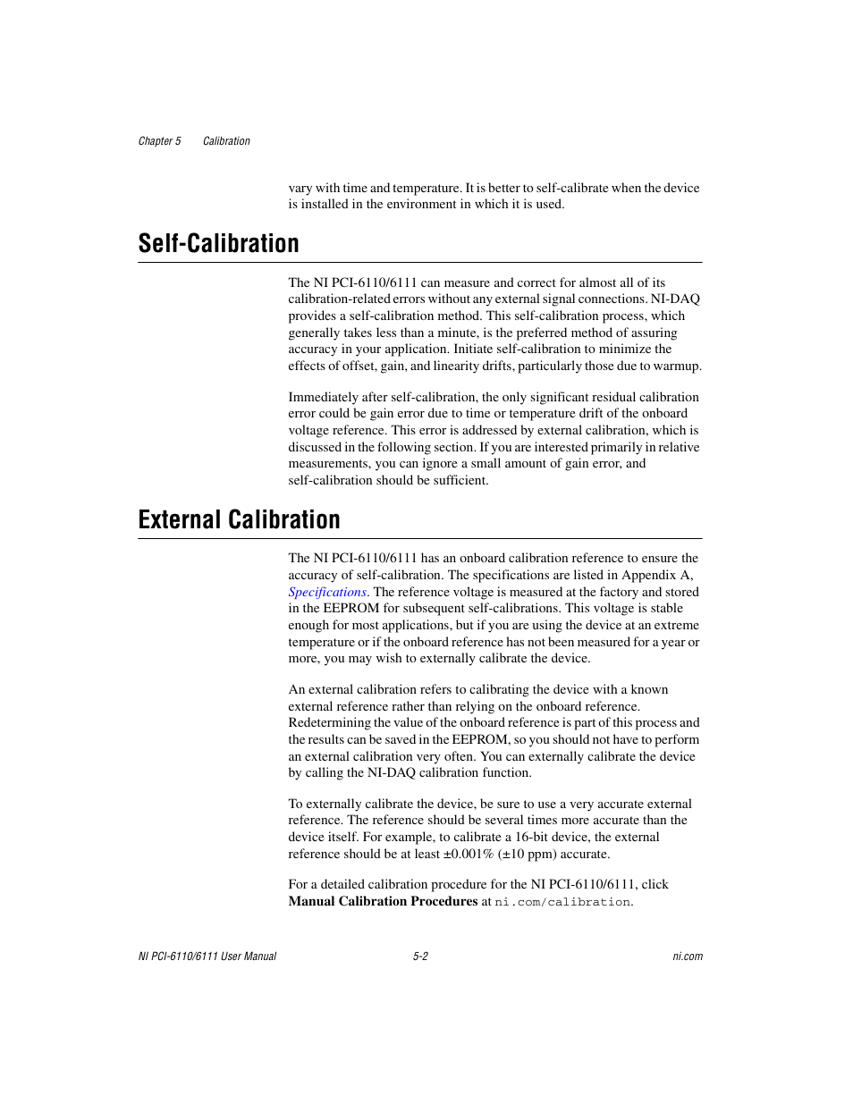 Self-calibration, External calibration, Self-calibration -2 external calibration -2 | National Instruments NI PCI-6110 User Manual | Page 70 / 118