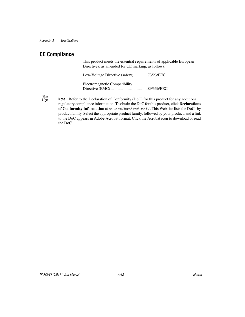 Ce compliance | National Instruments NI PCI-6110 User Manual | Page 82 / 118