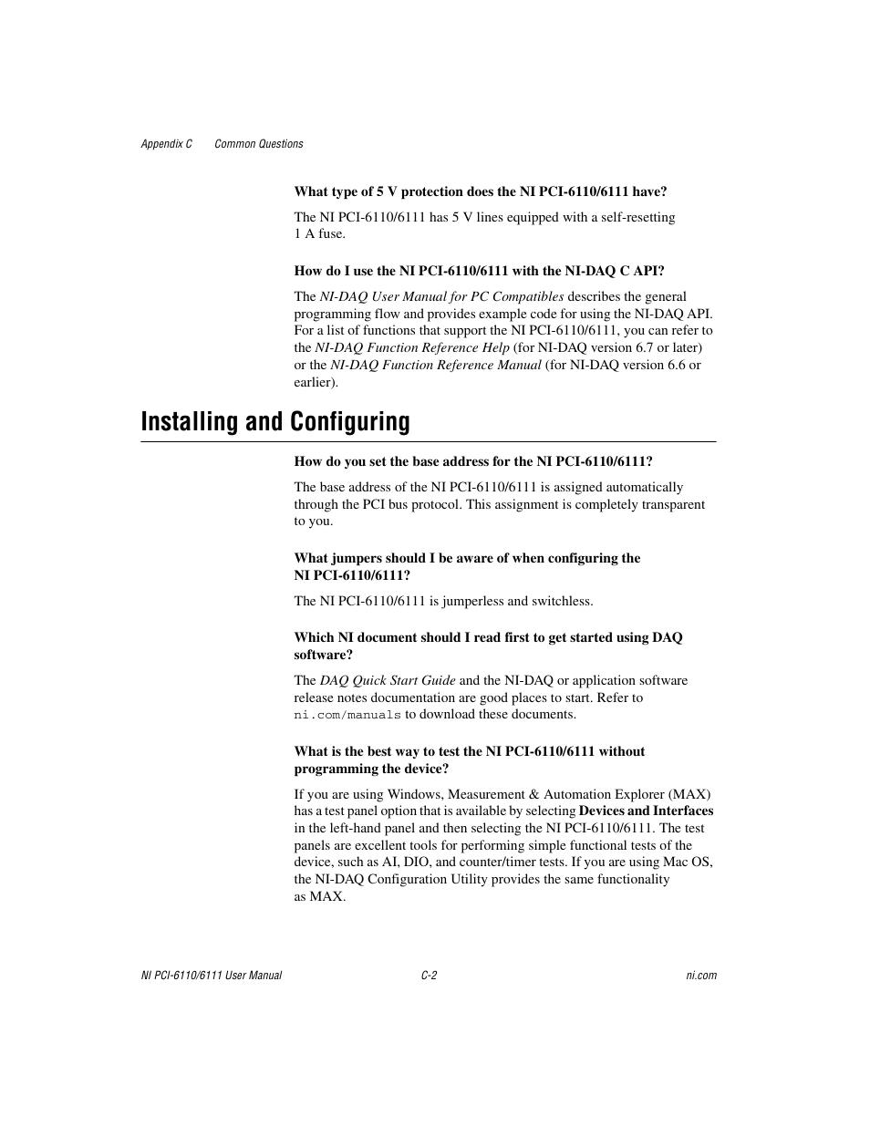 Installing and configuring | National Instruments NI PCI-6110 User Manual | Page 87 / 118