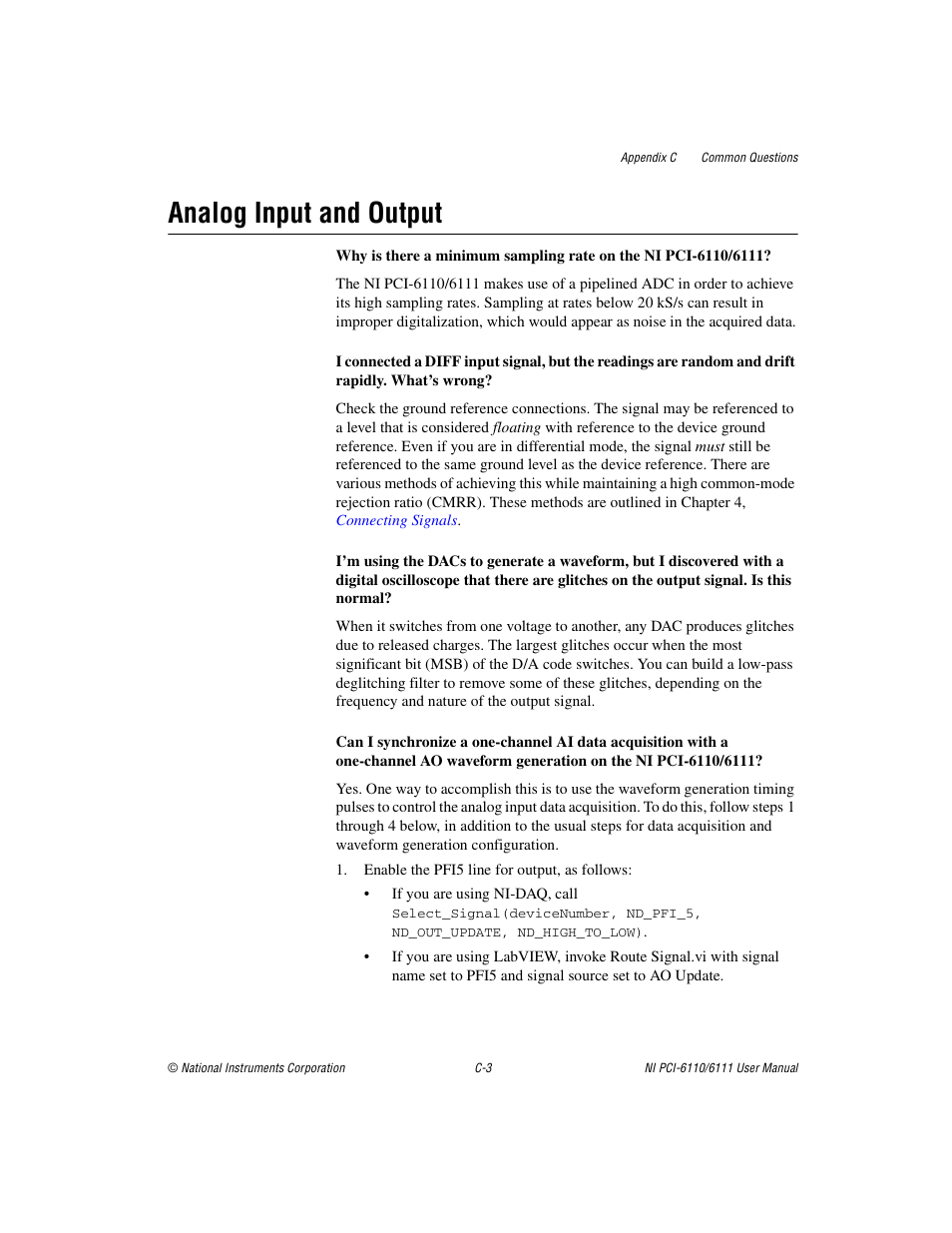 Analog input and output | National Instruments NI PCI-6110 User Manual | Page 88 / 118